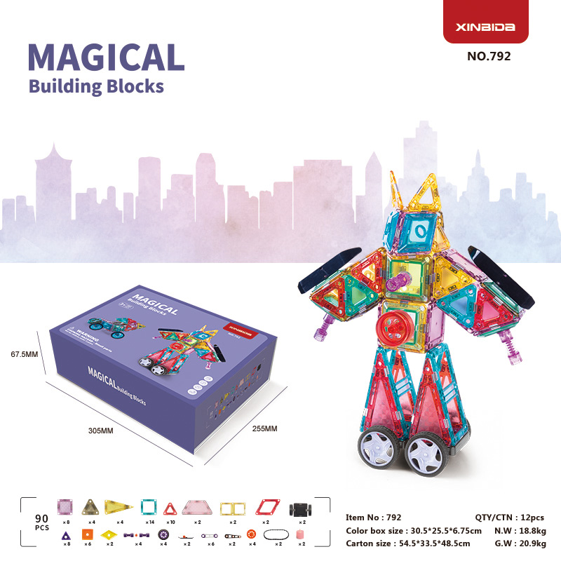 Preschool plastic magnetic building blocks safe 3d diy construction toys educational stem toy for kids