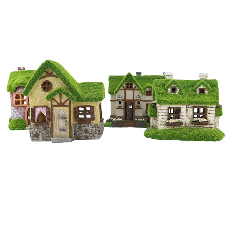 Custom resin simulated flocking grass green house solar energy lighting garden outdoor decoration Decorative ornaments