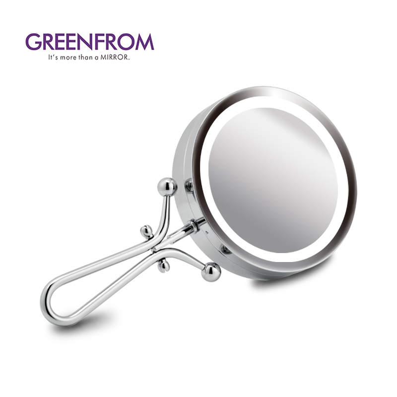 Two Ways Tabletop Metal Style LED Light Double Sides Hand Mirror