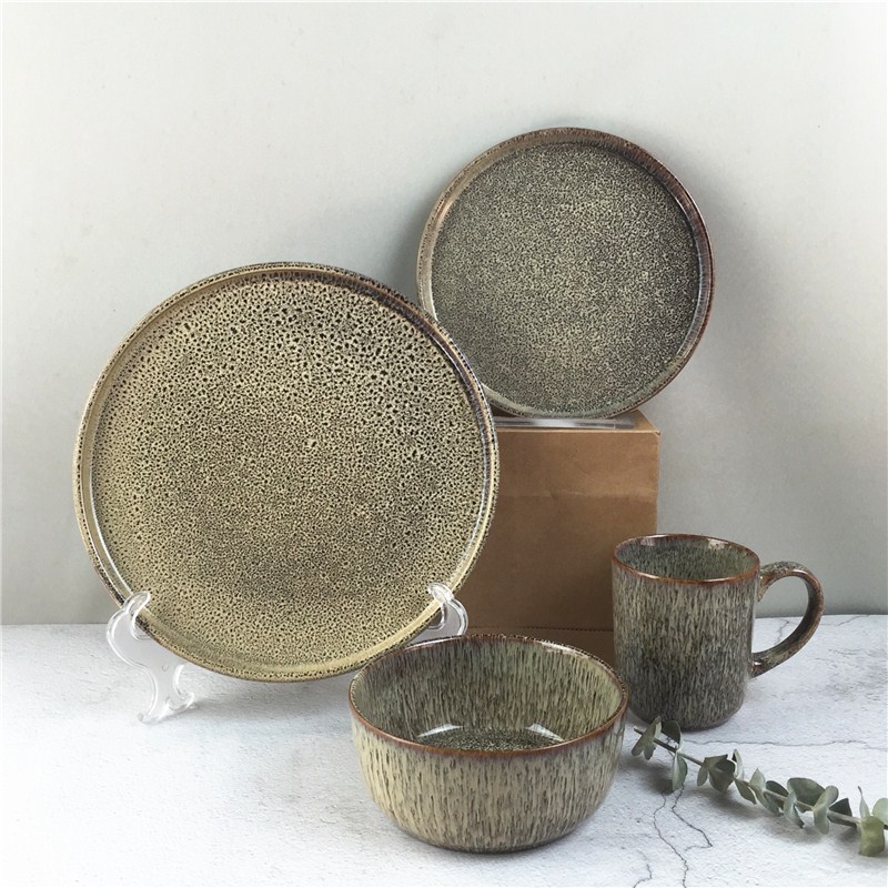 Stoneware 10.5 inch dinner plate 6" soup bowls 14OZ ceramic mug BROWN REACTIVE STREAM ceramic dinner set 16pcs