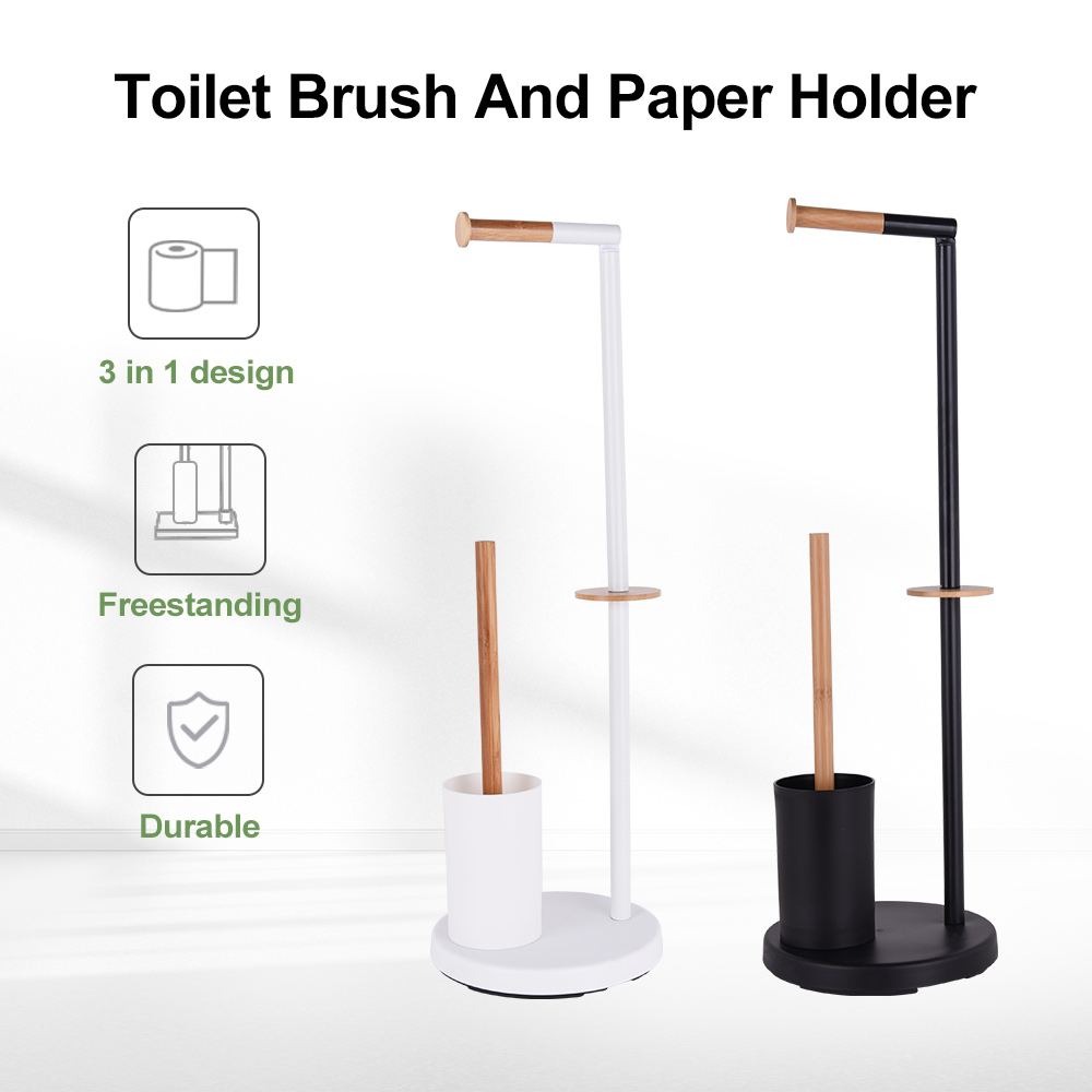 New functional stainless steel toilet brush holder and paper holder with bamboo components