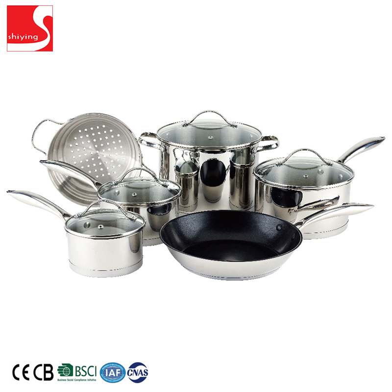 SY-Kitchenware stainless steel cookware with glass lid stainless steel cooking pot and pan
