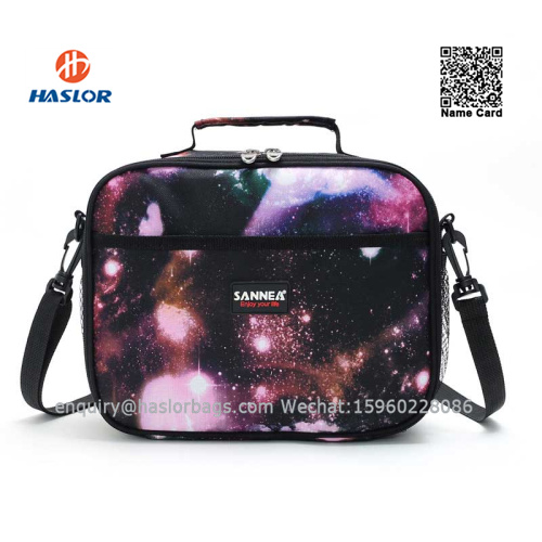 #01A Wholesale colorful kids insulated fashion bag children lunch bag bento insulated shoulder strap polyester cooler lunch bag