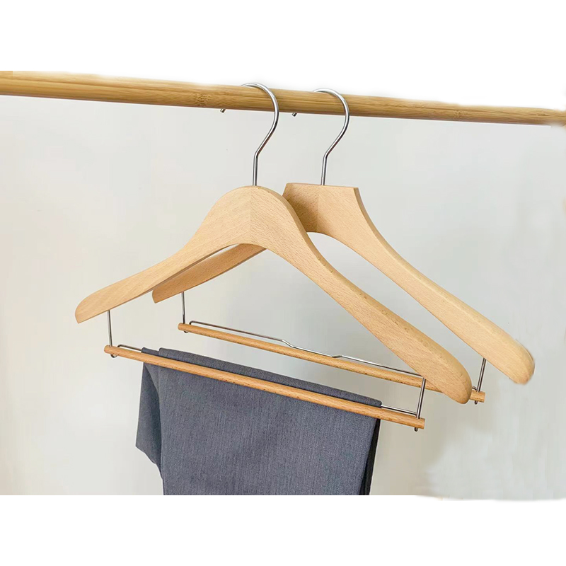 Beech wooden suits hanger with pants bar