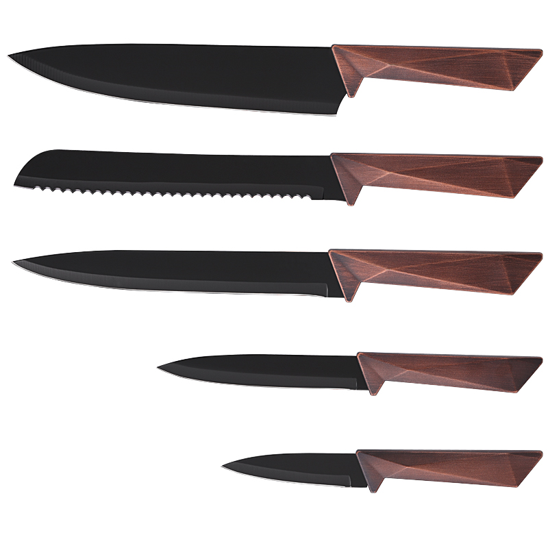 High Quality 5 PCS Non-stick Coating Stainless Steel Kitchen Knife Set With Block