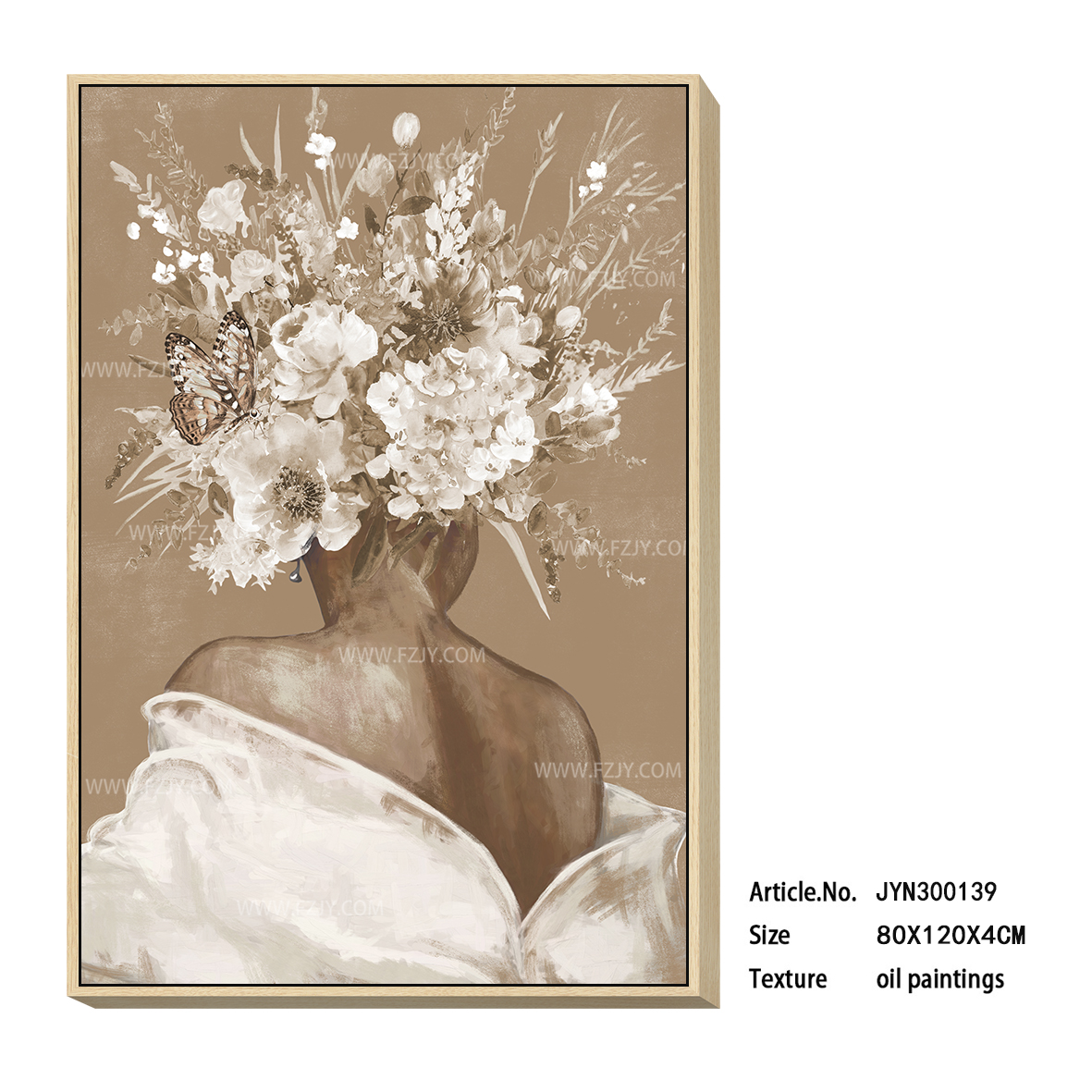 Modern style home wall painting decor woman with flowers canvas oil painting