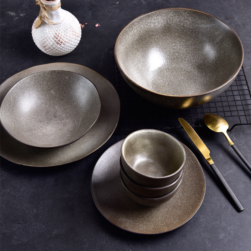 nordic matt glaze reactive ceramic dinnerware set for restaurant nature reactive