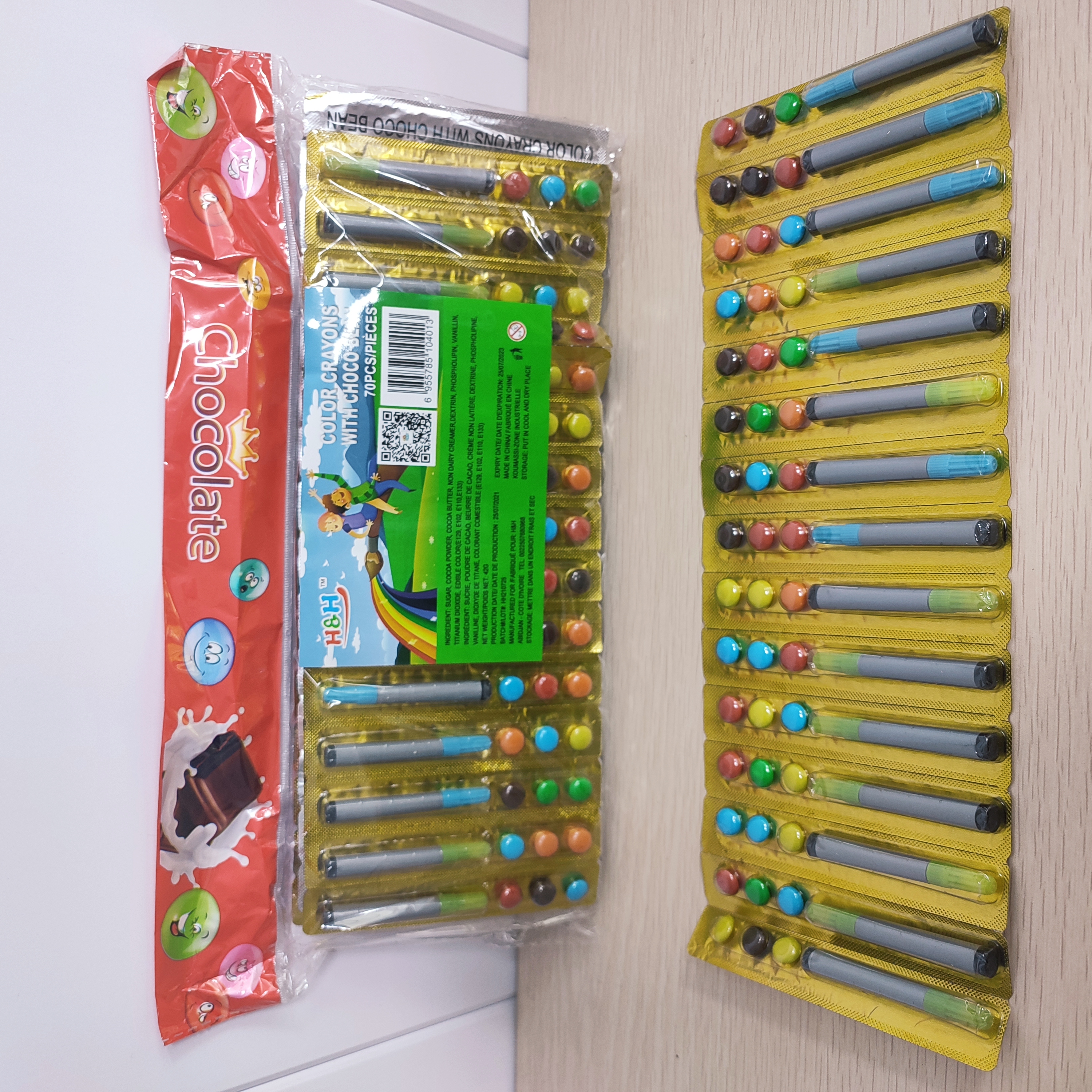 New chocolate candy Color crayons with choco bean chocolate bean