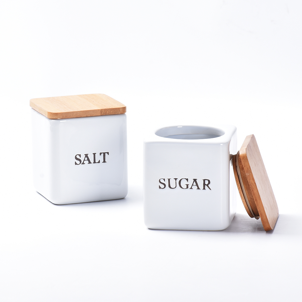 Wholesale Glazed White Kitchen Sugar Ceramic Canister Set For Salt