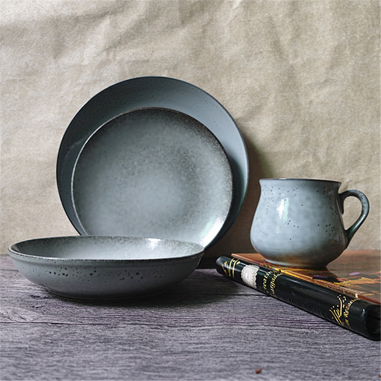 Nordic matt grey 16pc ceramic dinner set for restaurant and home use antique cer