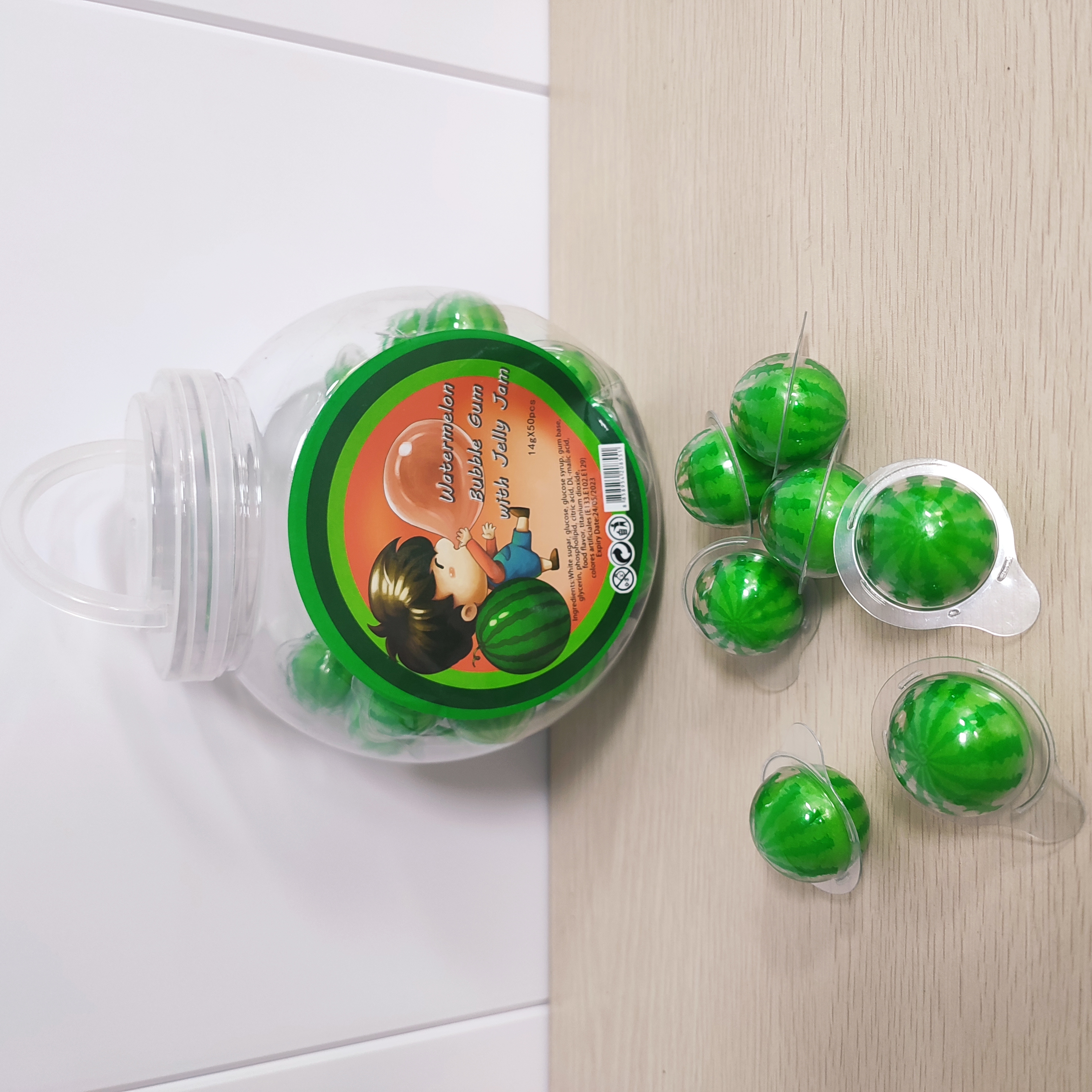 Watermelon Gum Bubble High Quality Melon Fruit Flavor Watermelon Shape Chewing Gum Round Ball