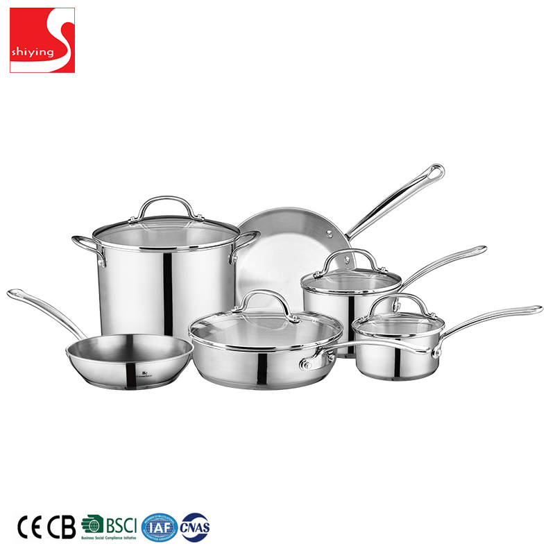 SY-Kitchenware 8pcs stainless steel cookware with glass lid stainless steel cooking pot and pan