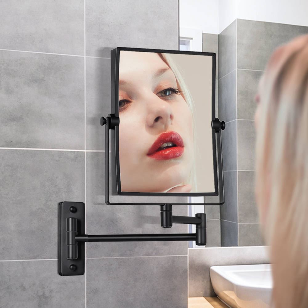 High Quality Square Matte Black 5x Magnifying Shaving Makeup Mirror