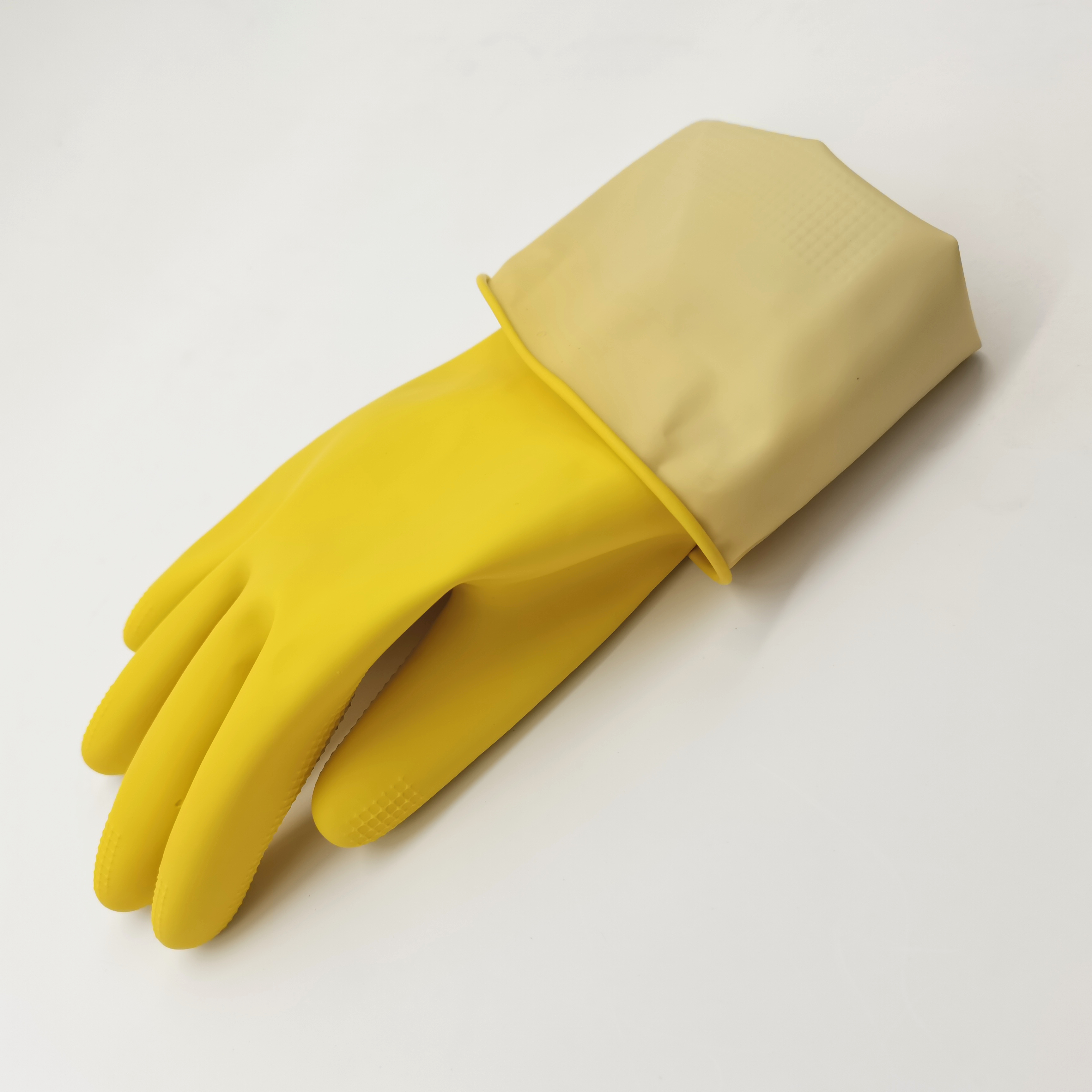 Xingli 30cm yellow cleaning household latex rubber gloves with flocked or unlined for options