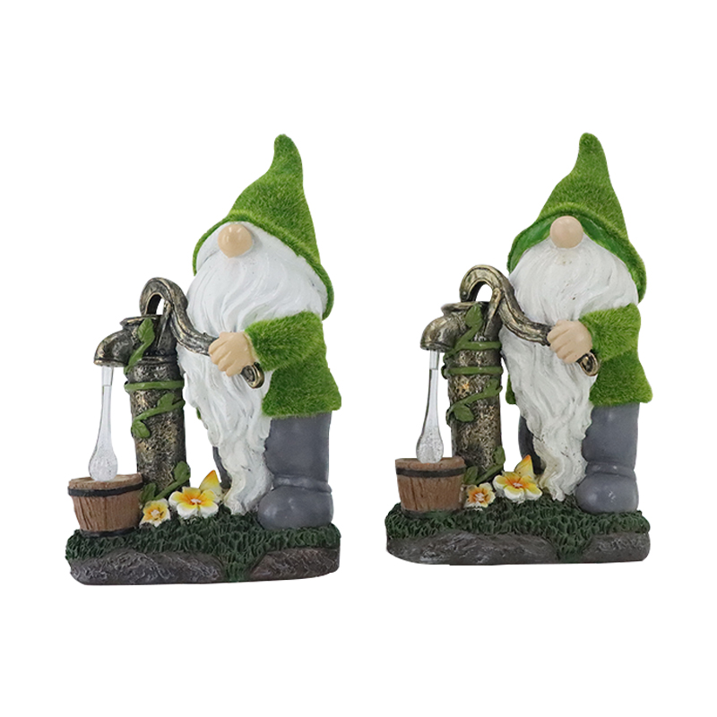 Custom resin garden home decoration solar energy system light flocking green grassland gnome ornaments figurine Garden sets