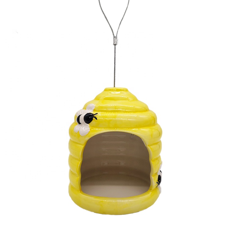 Hanging Ceramic Beehive Bird Feeder