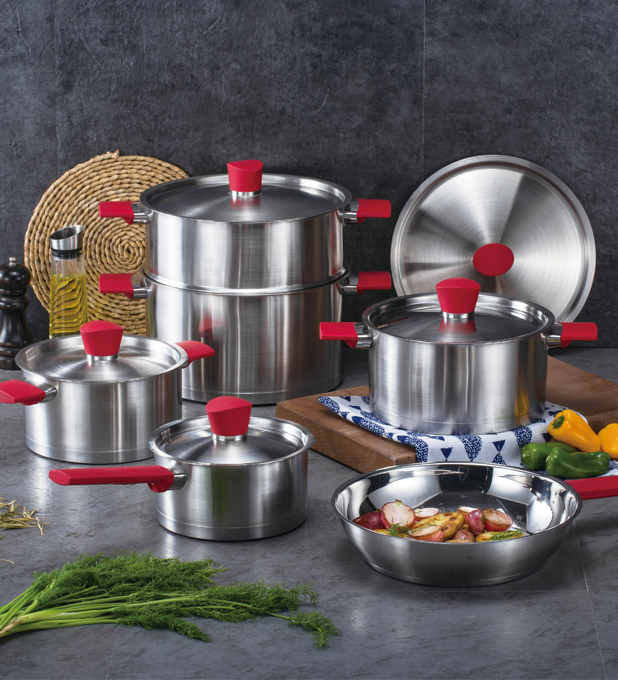 SY-Kitchenware 12pcs stainless steel cookware with glass lid stainless steel cooking pot and pan