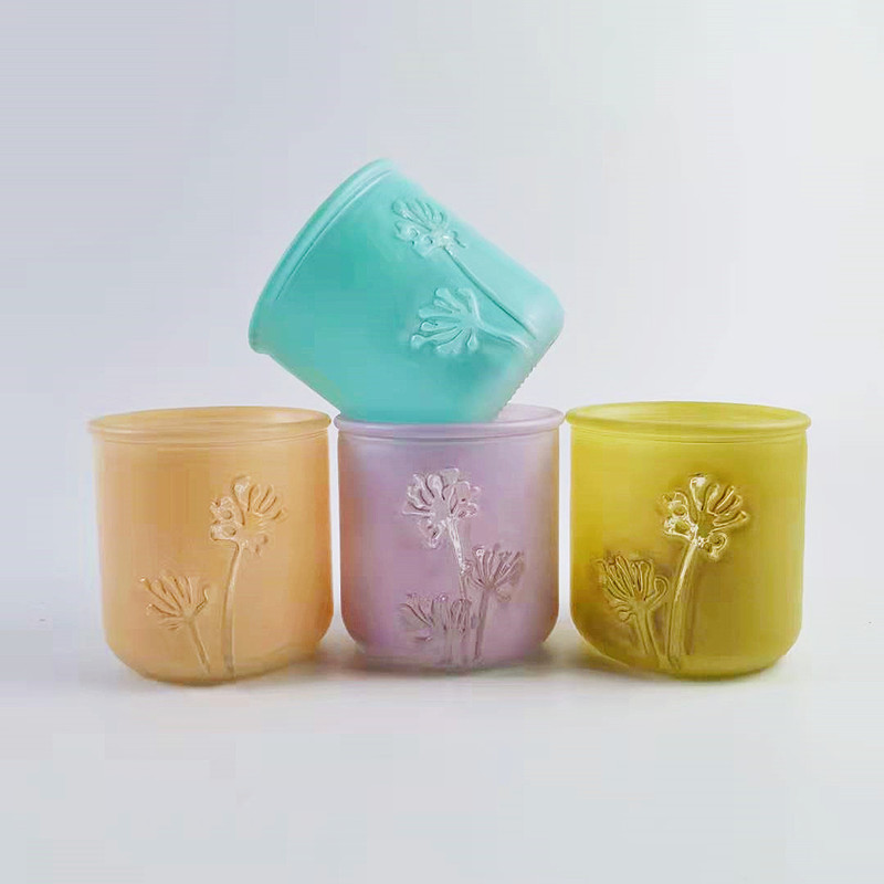Dandelion Pattern Embossed Effect Glass Candle Holder