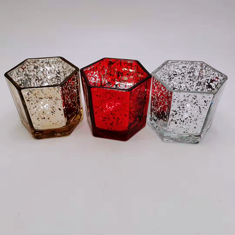 Hexagon Mercury Effect Glass Candle Holder