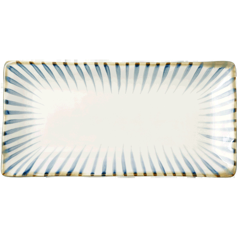 10 inch Japanese style rectangular hand painting blue color porcelain plates for