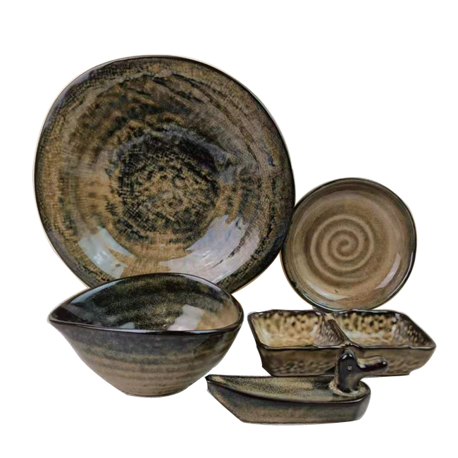 Nordic hotel dinnerware table glossy reactive glaze ceramic plates dinnerware s
