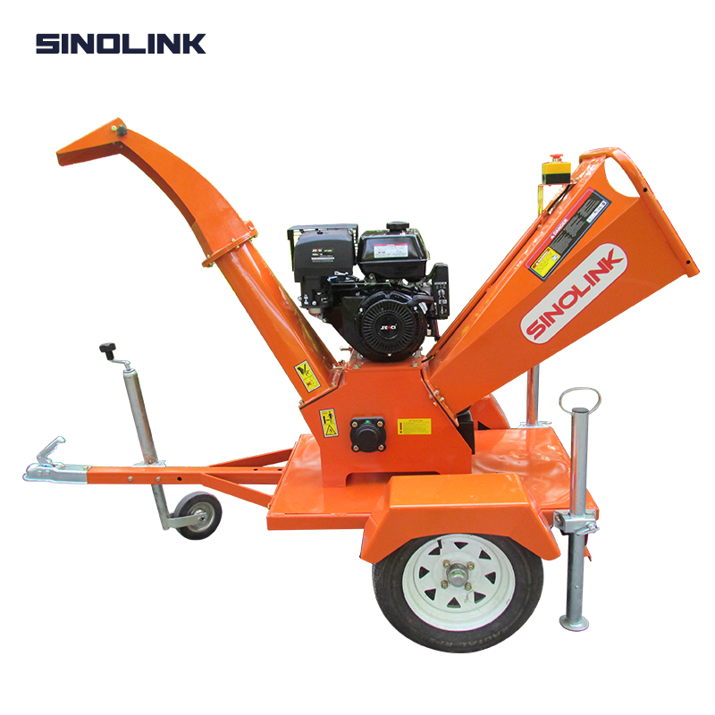 SINOLINK GSM120 ATV Trailer Wood Chipper Shredder 12cm Chipping Diameter 13.5/14/15HP Gasoline Engine Powered Garden Machine