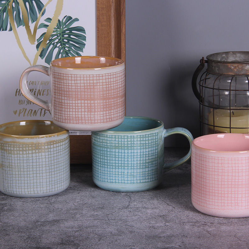 Grid Line stoneware coffee mug