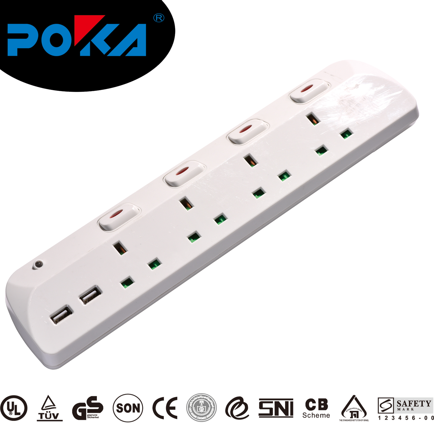 4 way UK type extension socket with USB port 5V 2.4A