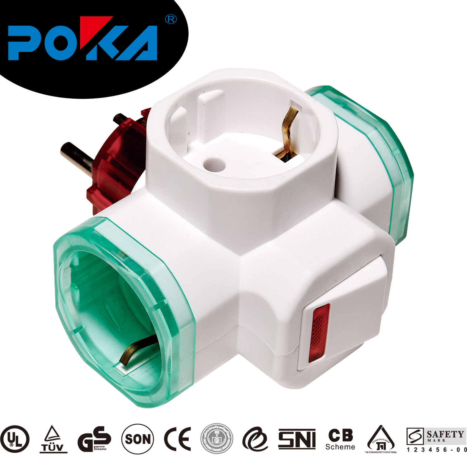 EU type travel adaptor with main switch and light