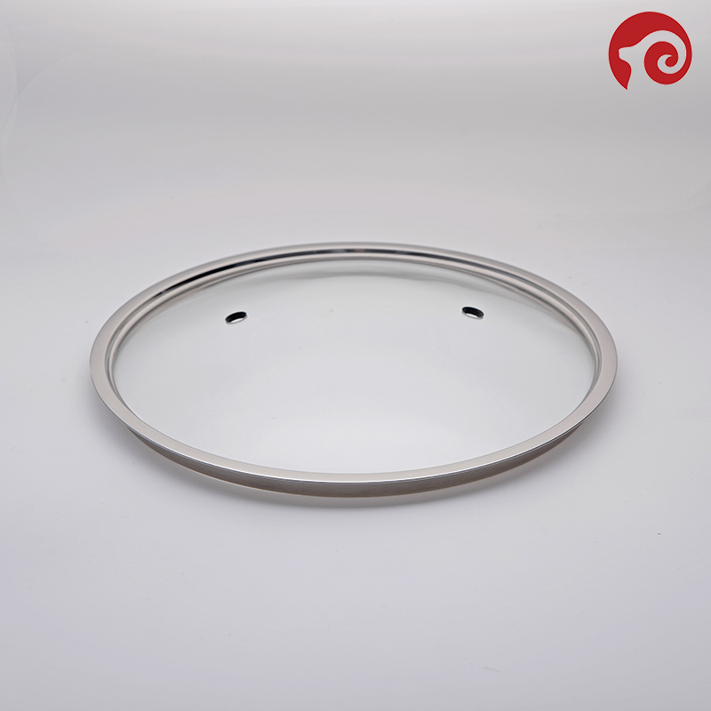 Tempered glass lid with stainless steel rim