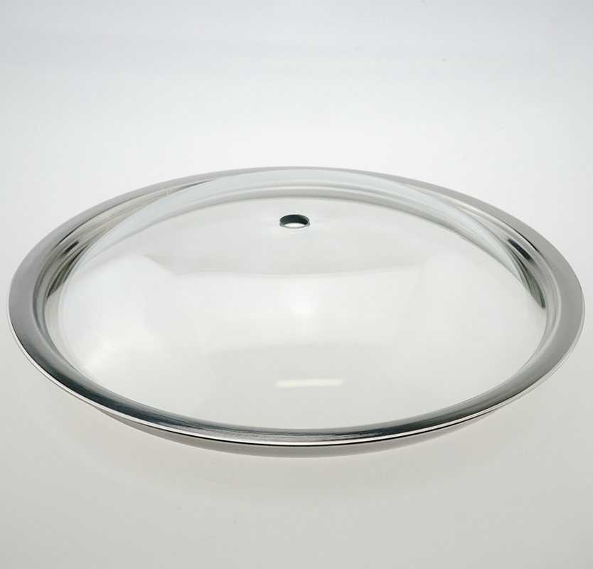 L type tempered SS ring glass frying pan lid for kitchenware