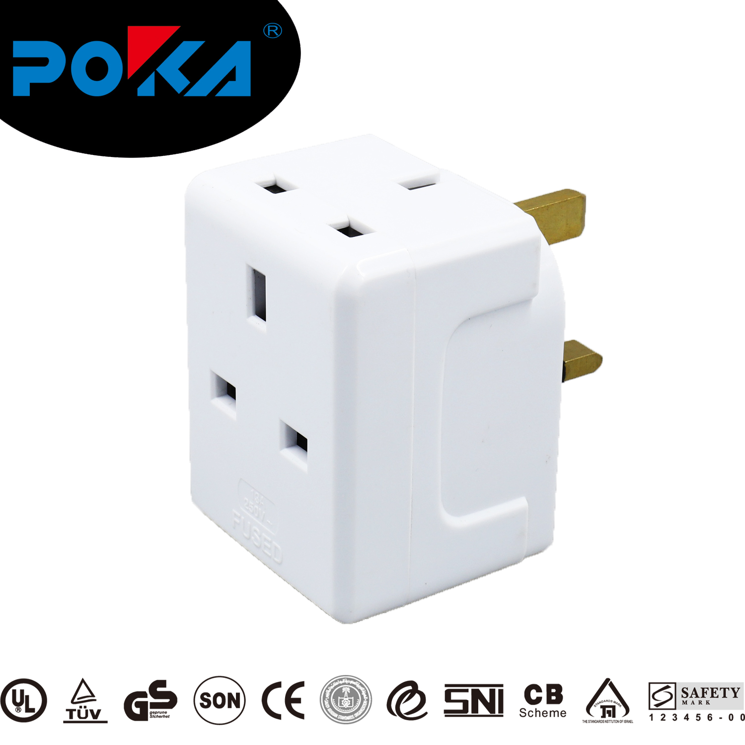 3 Way UK travel adaptor with 13A fuse