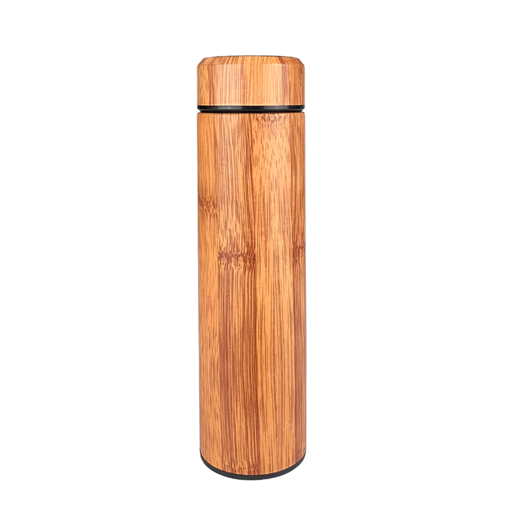 Wooden Stainless Steel Vacuum Insulated Water Bottle with Temperature Control Sensor 450 ml 15 oz