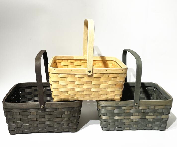 Rectangle chipwood handle storage basket