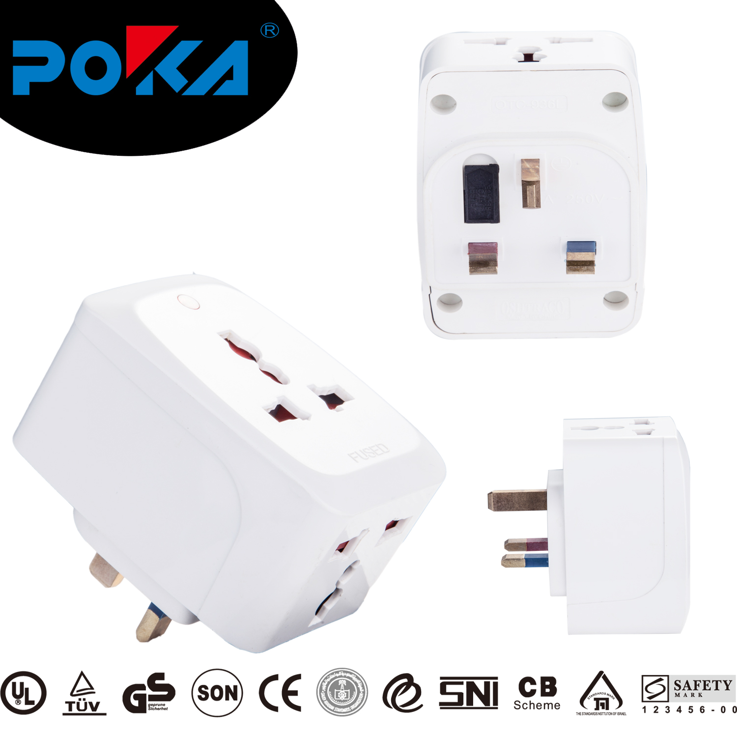 13A Multi power travel adapter with light