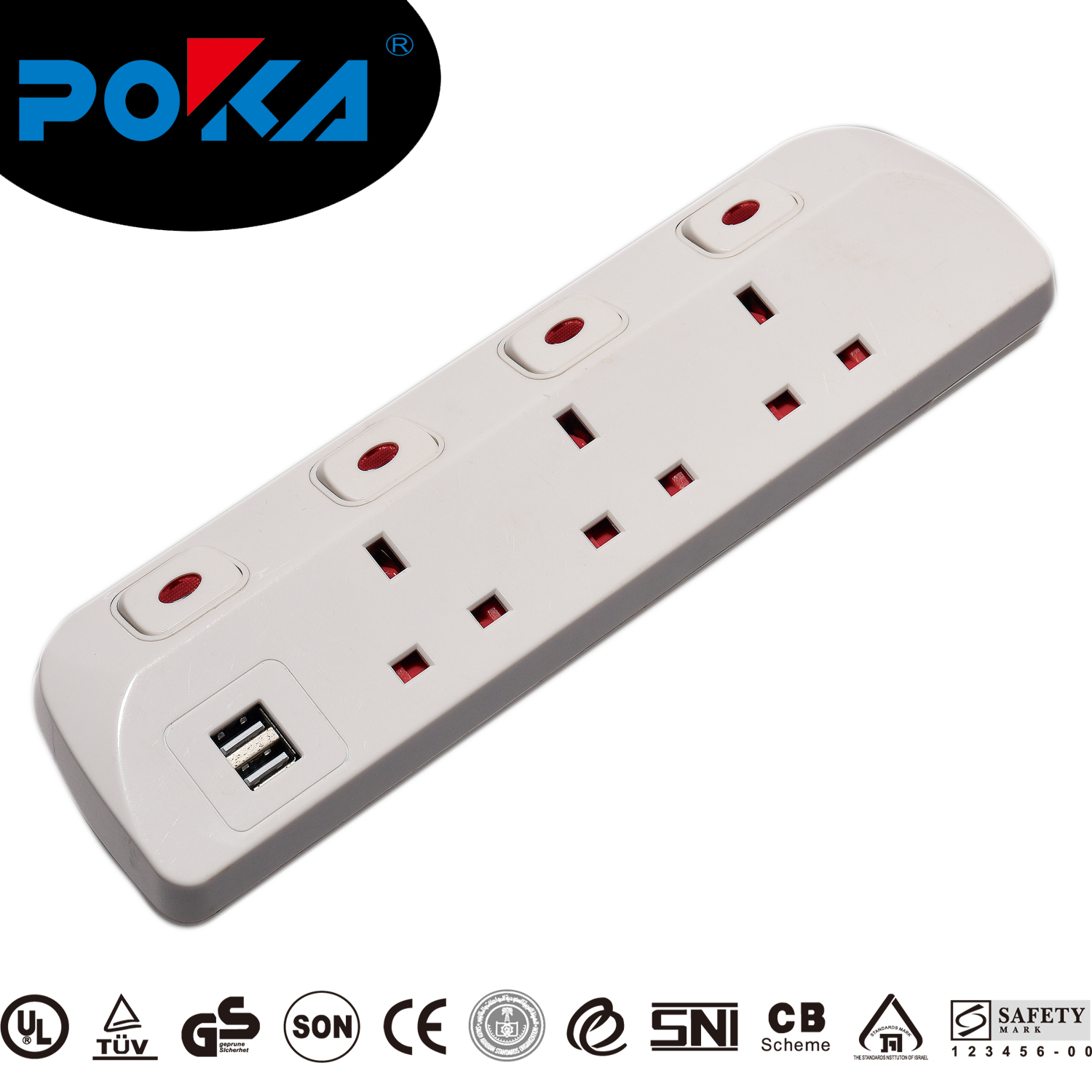 3 way UK extension socket with 2*USB port 5V 2.4A