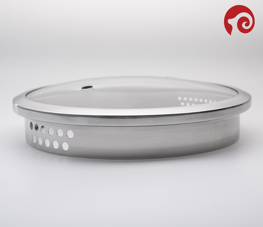 L type tempered SS ring glass frying pan lid for kitchenware