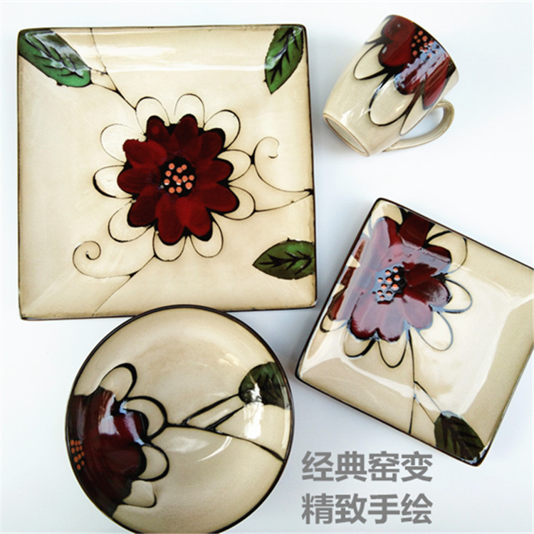 Daily hand-painted ceramic cups and bowls European-style tableware set Hotel restaurant ceramic tableware Western plate salad bowl