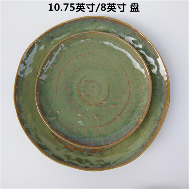 Daily ceramic clay Japanese style and wind 11 inch dinner plate 8 inch sushi plate rough pottery bowl plate set tableware