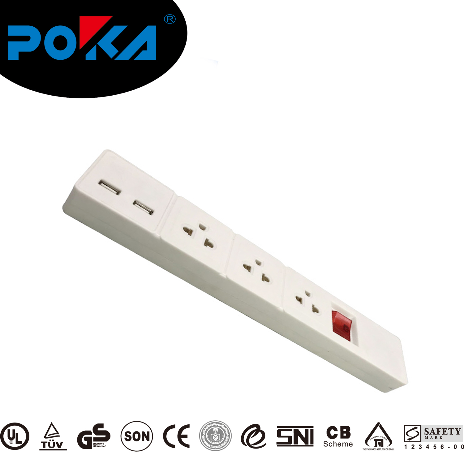 Thailand type extension socket with USB POKA brand T03SU