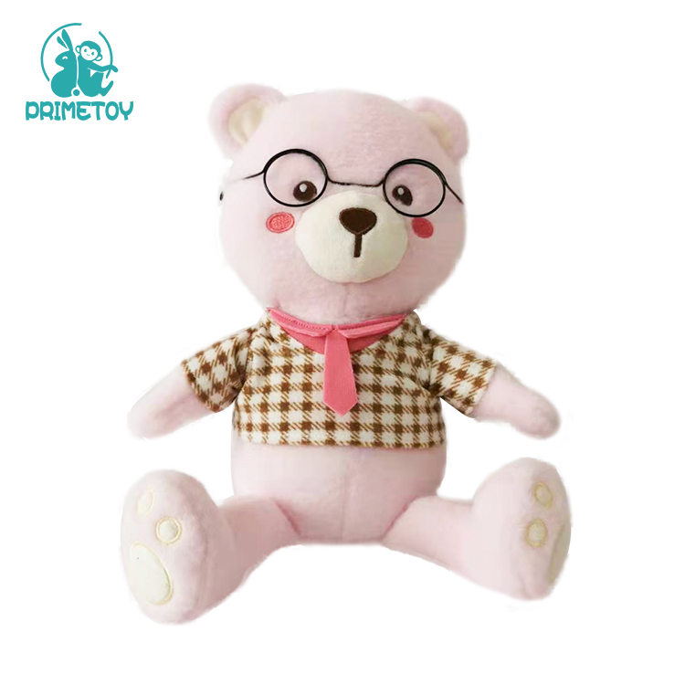 Soft plush toys of Teddy bear with pink glasses and bow tie