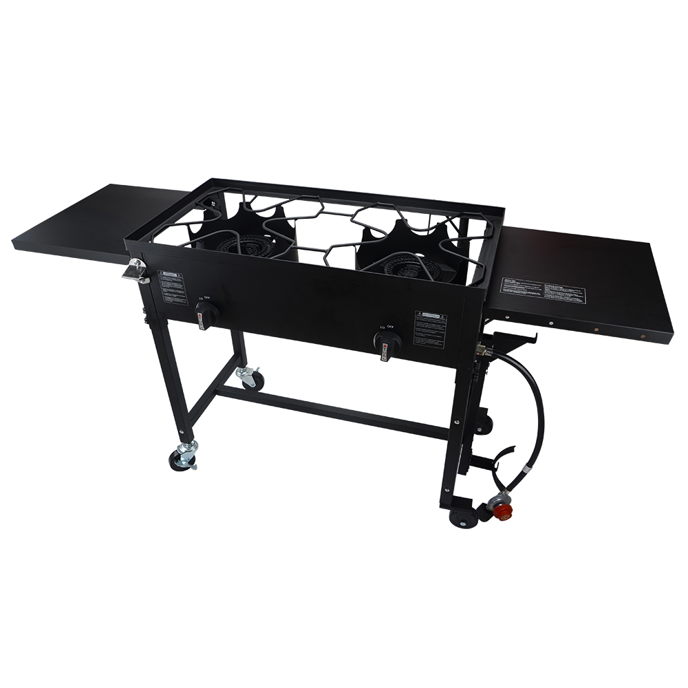 Double Burner with two side shelves Propane Stove outdoor Cooker