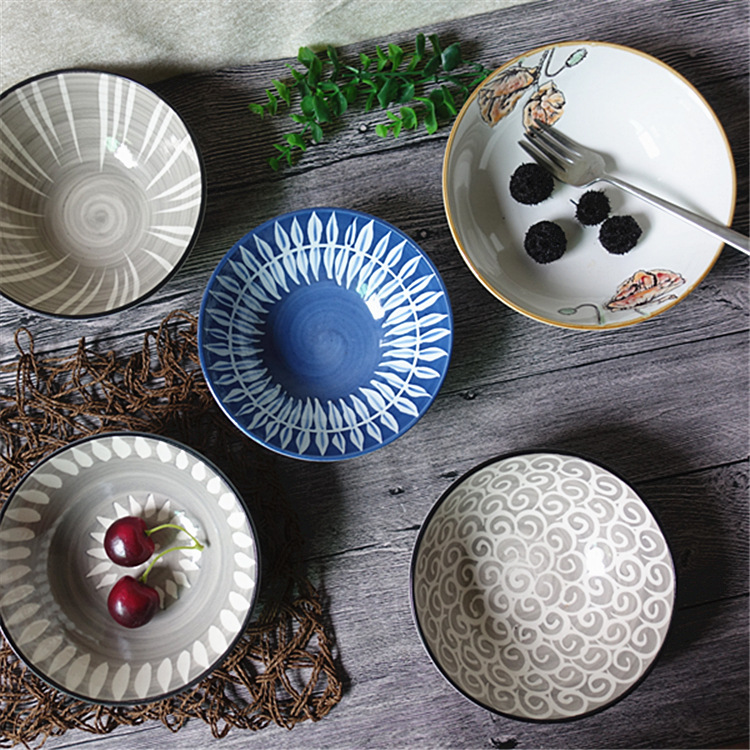 Creative hand-painted soup bowl noodle bowl dessert bowl domestic vegetable bowl fruit bowl daily ceramic tableware plate plate wholesale