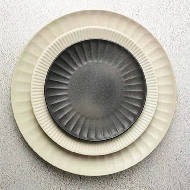 European matte glazed kiln glazed relief 14 inch large plate Western dishes Nordic style ceramic tableware