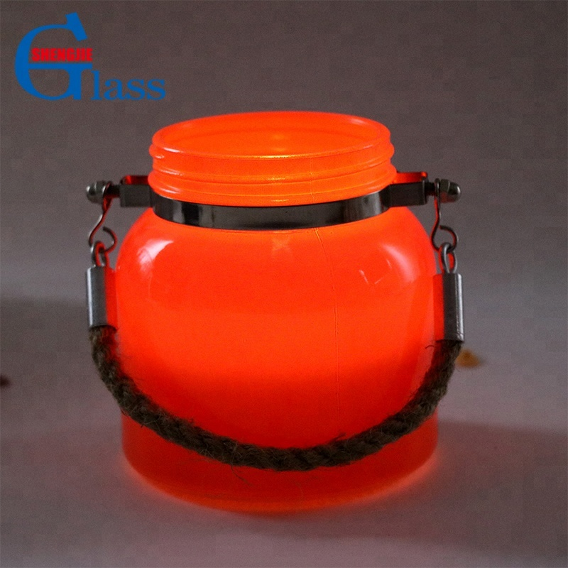 Orange Color Glass Candle Jar Holders Glass Candle Jar Decorations Hanging Glass Jars For Flowers