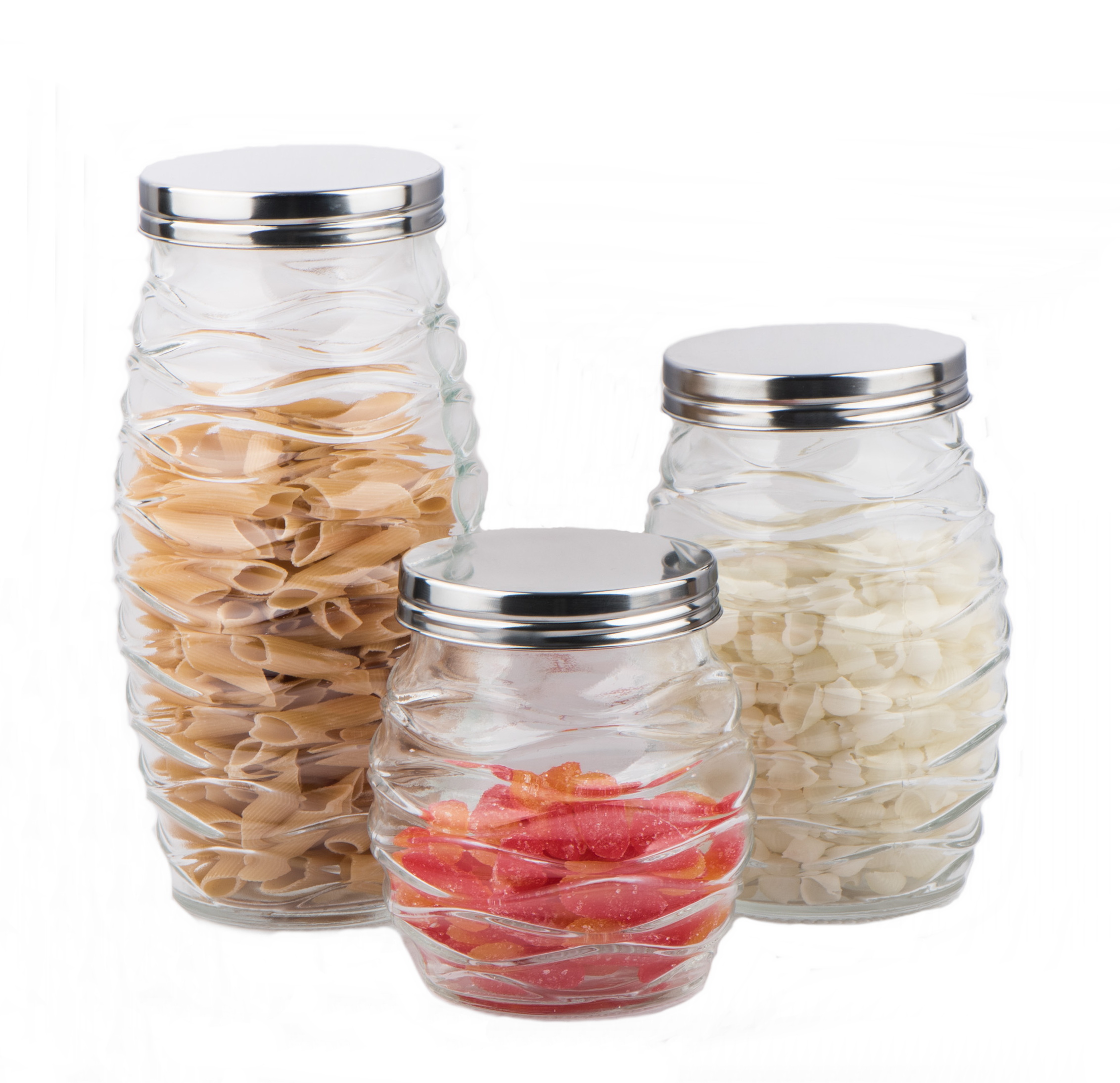Glass candy jar with screw metal lid