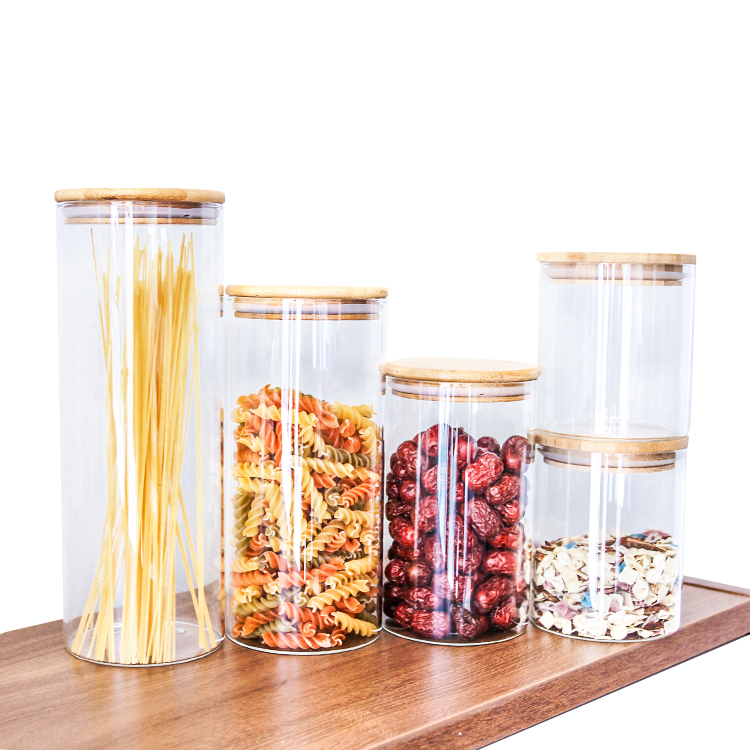 Factory Price Borosilicate Glass Jar Container Food Grade Storage with Airtight Bamboo Lid