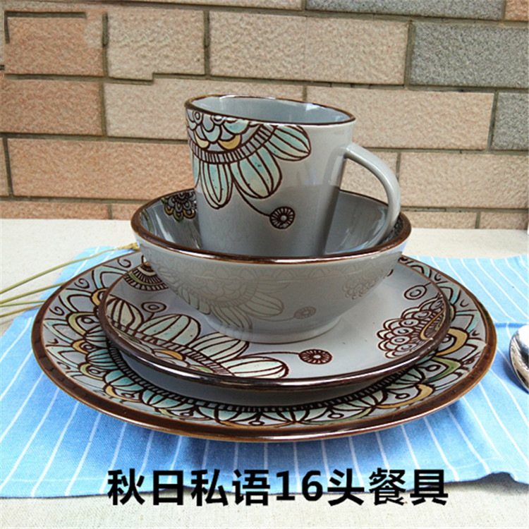 Daily ceramic plate, hand-painted flower metal edge, 10.5 "plate, 8.5" salad plate, bowl, ceramic tableware