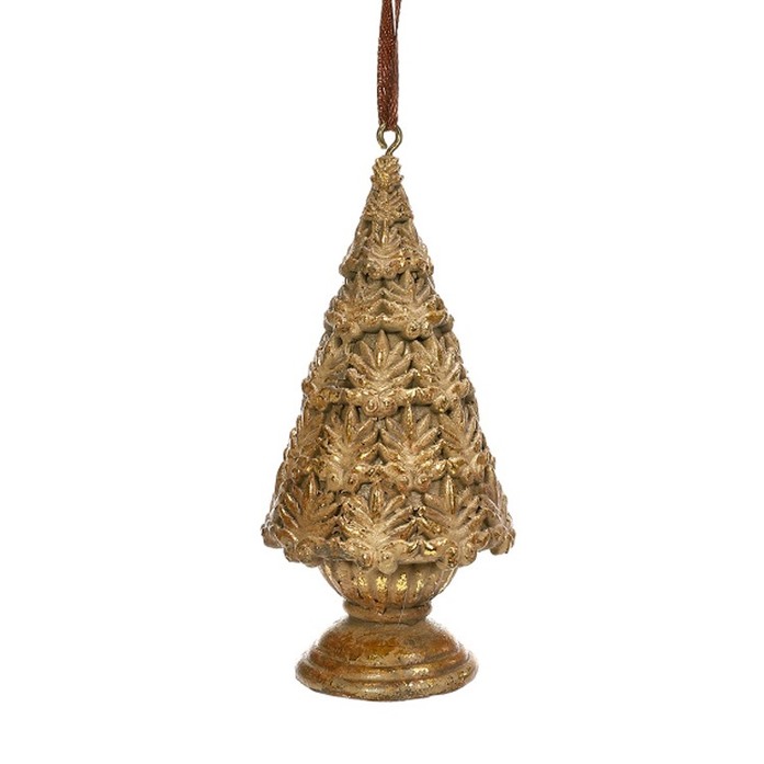 0000000000Hanging Resin Golden Tree Figurine Ornament with Textured Surface for Christmas Decoration