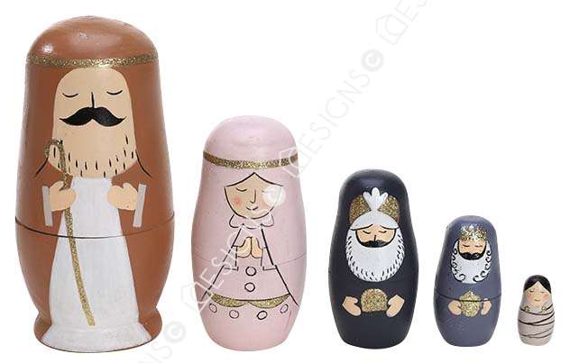 0000000000Wooden Nativity Set with Five Multicolor People Figurine for Christmas Indoor Decor